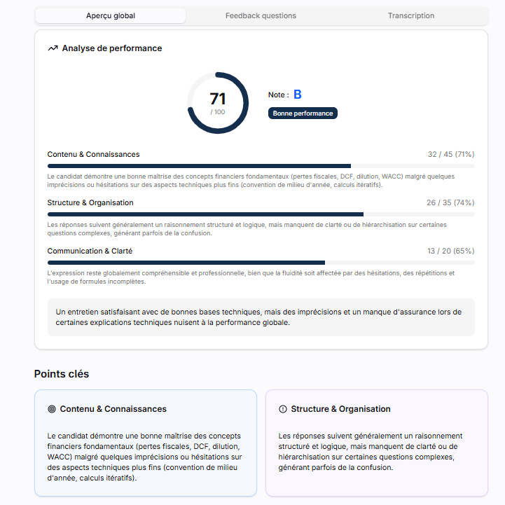 Score et feedback détaillé